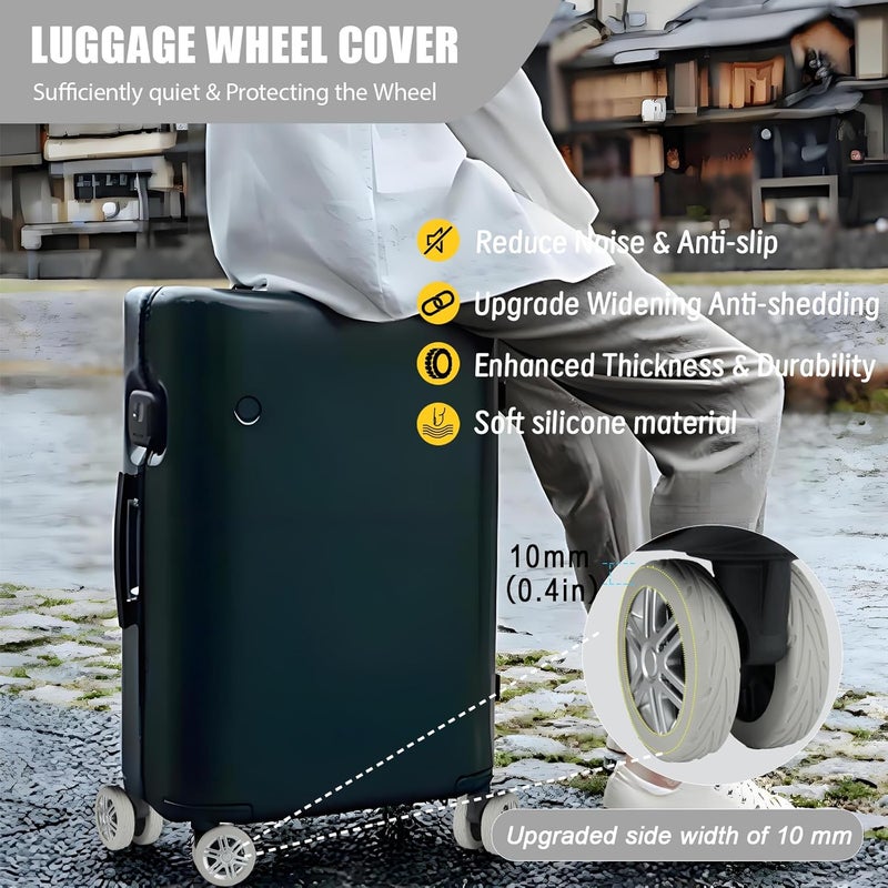 KOVNGE Upgrade Luggage Wheel Covers, 8pcs Suitcases Wheel Protector,Wear-Resistant, Anti-Noise, Silicone Protectors For 2-2.4"Luggage Spinner,Accessories for Travel (Gray) - Image 3